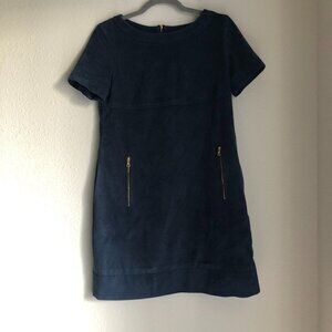 Phoebe Couture Blue Faux Suede Dress Gold Side Zip